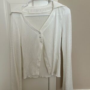 White Ribbed Long Sleeve Cardigan